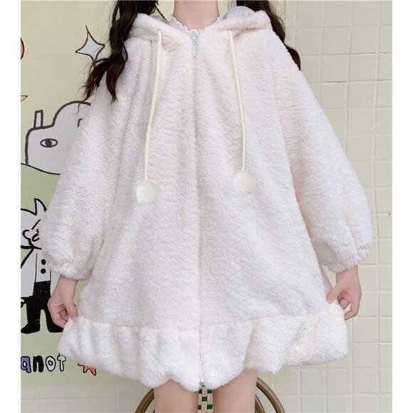 Women's Kawaii Anime Bunny Ear Hoodies Rabbit Sweater Tops Lovely Fuzzy Fluffy - Picture 2 of 6